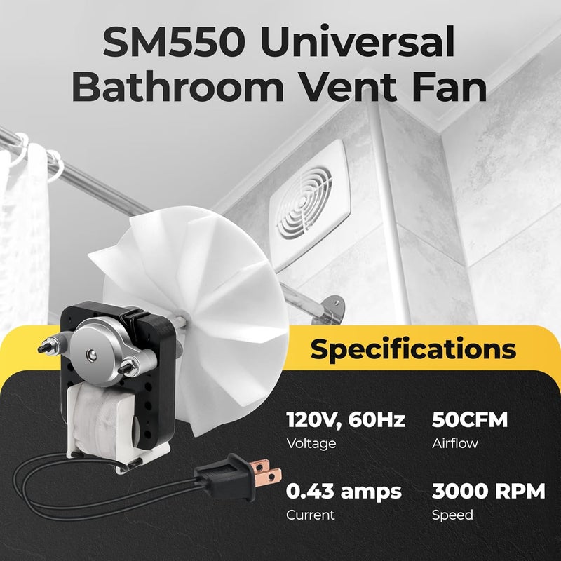 Fetechmate Universal SM550 Bathroom Vent Fan Motor Kit Compatible with Nut-one Br-oan Electric Motors 50CFM 120V 3000 RPM Bathroom Exhaust Fan Motor Replace C01575 65100 EM550 EM750 by - Image 4